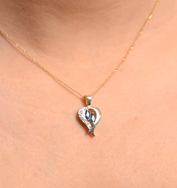 Sapphire 5 x 3mm And Diamond 9K Yellow Gold Pendant Necklace